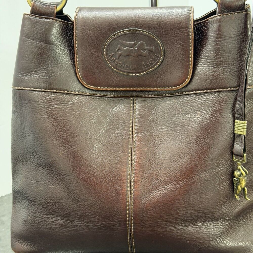 American Angel Genuine Leather Shoulder Bag Dark Brown Tote Purse Brass Hardware